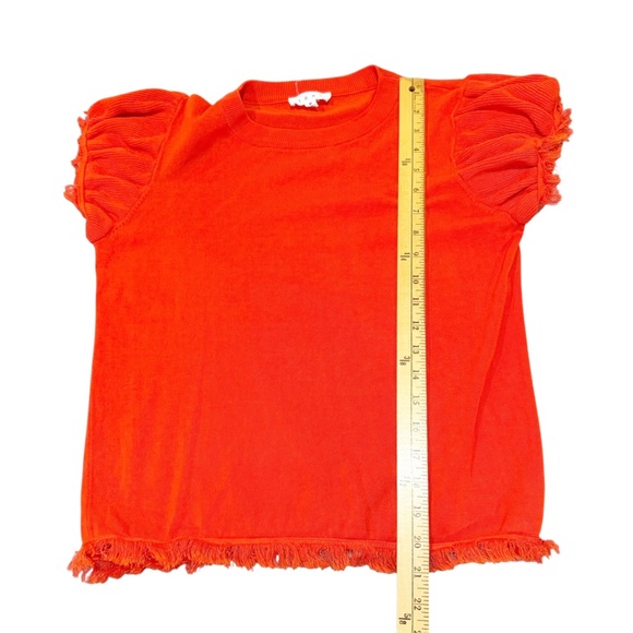 {THML} Orange Puff Sleeve Knit Top with Fringe M - Picture 4 of 6